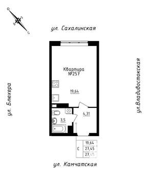 Студия квартира, строящийся дом, 27м2, 22/25 этаж