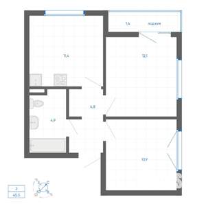 2-к квартира, вторичка, 45м2, 15/15 этаж