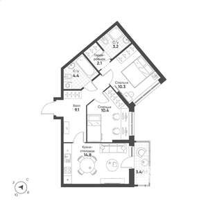 2-к квартира, вторичка, 56м2, 10/15 этаж