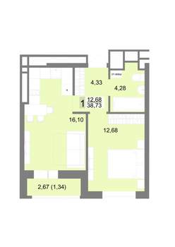 1-к квартира, строящийся дом, 39м2, 6/22 этаж