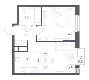1-к квартира, вторичка, 44м2, 31/31 этаж