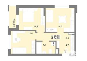 2-к квартира, вторичка, 55м2, 2/26 этаж