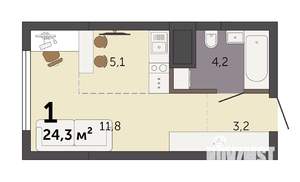 Студия квартира, строящийся дом, 24м2, 3/32 этаж