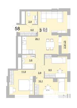 3-к квартира, вторичка, 73м2, 10/24 этаж