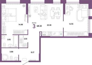 3-к квартира, вторичка, 69м2, 12/24 этаж