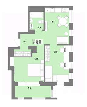 2-к квартира, вторичка, 54м2, 26/30 этаж