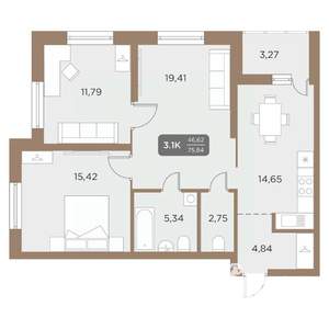 3-к квартира, вторичка, 76м2, 8/24 этаж