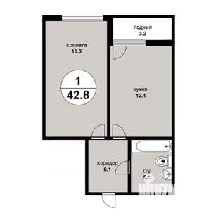 1-к квартира, вторичка, 43м2, 22/25 этаж