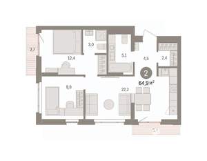 2-к квартира, вторичка, 65м2, 6/16 этаж