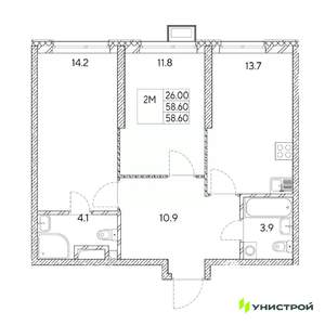 2-к квартира, вторичка, 59м2, 27/31 этаж