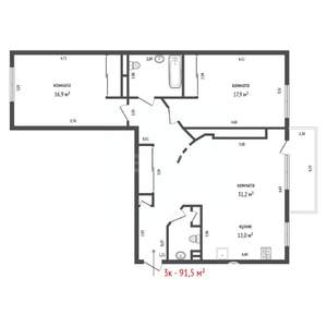 3-к квартира, вторичка, 92м2, 1/4 этаж