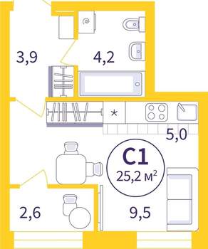 Студия квартира, вторичка, 24м2, 4/8 этаж