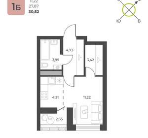 Студия квартира, вторичка, 31м2, 19/23 этаж