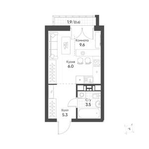 Студия квартира, строящийся дом, 25м2, 13/16 этаж