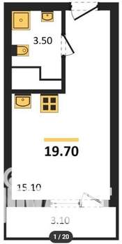 Студия квартира, вторичка, 20м2, 5/25 этаж