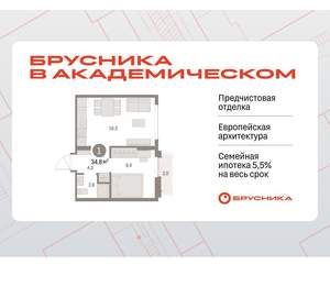 1-к квартира, вторичка, 35м2, 9/9 этаж
