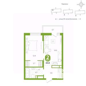 1-к квартира, вторичка, 44м2, 13/16 этаж