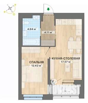 1-к квартира, вторичка, 42м2, 2/25 этаж