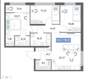 3-к квартира, вторичка, 79м2, 13/26 этаж