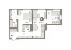 2-к квартира, вторичка, 61м2, 2/8 этаж