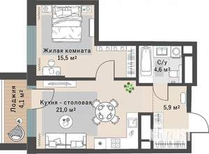 1-к квартира, строящийся дом, 49м2, 20/29 этаж