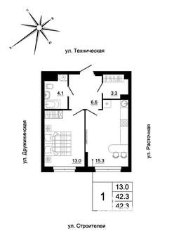 1-к квартира, вторичка, 41м2, 5/19 этаж