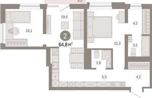 2-к квартира, вторичка, 65м2, 6/8 этаж