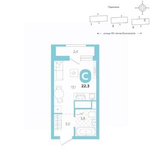 Студия квартира, вторичка, 22м2, 13/16 этаж