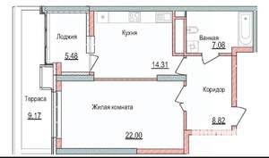 1-к квартира, вторичка, 52м2, 2/18 этаж