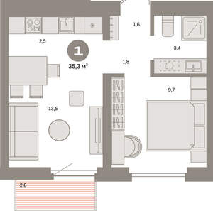 1-к квартира, вторичка, 35м2, 3/16 этаж