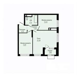 2-к квартира, строящийся дом, 60м2, 22/30 этаж