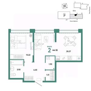 2-к квартира, вторичка, 44м2, 6/24 этаж