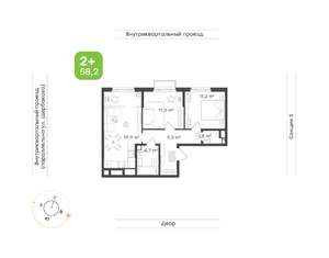 2-к квартира, вторичка, 58м2, 23/24 этаж