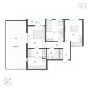 2-к квартира, строящийся дом, 70м2, 3/32 этаж