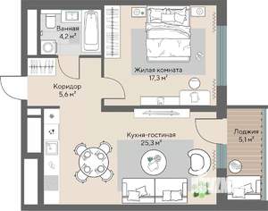 1-к квартира, вторичка, 53м2, 18/28 этаж
