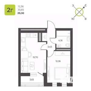 1-к квартира, строящийся дом, 39м2, 23/23 этаж