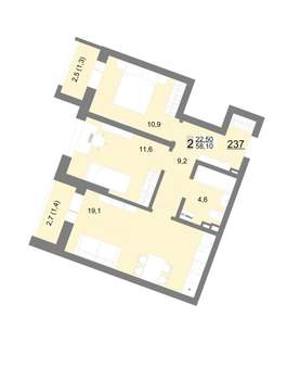 2-к квартира, вторичка, 58м2, 3/18 этаж