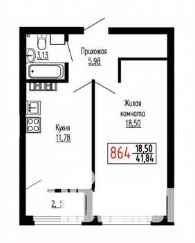 1-к квартира, строящийся дом, 42м2, 24/27 этаж