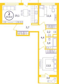 2-к квартира, вторичка, 63м2, 7/8 этаж