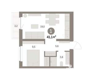 1-к квартира, вторичка, 41м2, 5/9 этаж