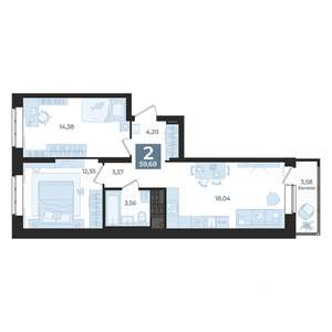 2-к квартира, вторичка, 60м2, 13/18 этаж