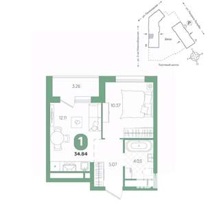 1-к квартира, вторичка, 35м2, 17/24 этаж