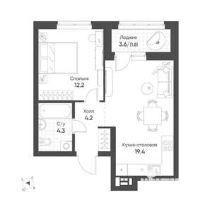 1-к квартира, строящийся дом, 42м2, 10/16 этаж