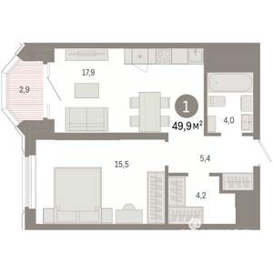 1-к квартира, вторичка, 50м2, 17/24 этаж
