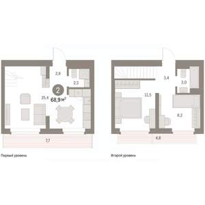 2-к квартира, вторичка, 70м2, 8/9 этаж