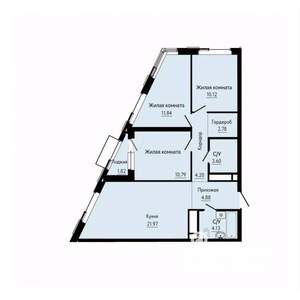 3-к квартира, строящийся дом, 75м2, 23/30 этаж