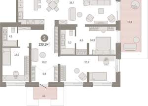 3-к квартира, вторичка, 139м2, 1/8 этаж
