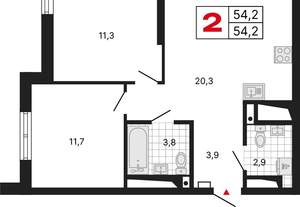 2-к квартира, вторичка, 54м2, 15/15 этаж