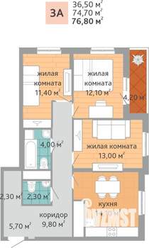 3-к квартира, вторичка, 77м2, 15/24 этаж