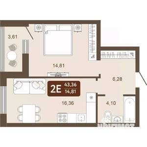 2-к квартира, вторичка, 43м2, 18/24 этаж